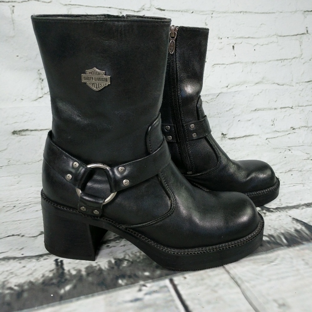 Harley Davidson US 6.5 Womens Black Leather Zip-up